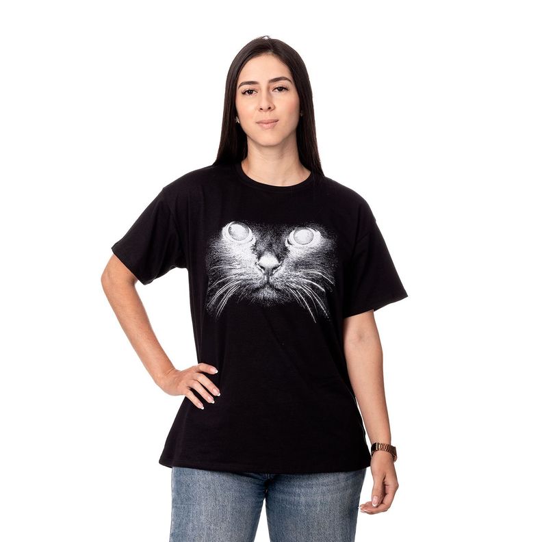 POLERA MUJER OVERSIZE ESTAMPADO CAT NEGRO SIGEL-0