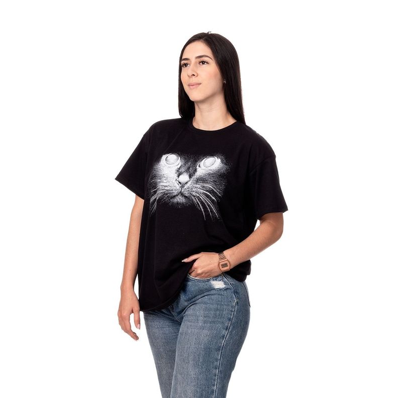 POLERA MUJER OVERSIZE ESTAMPADO CAT NEGRO SIGEL-1