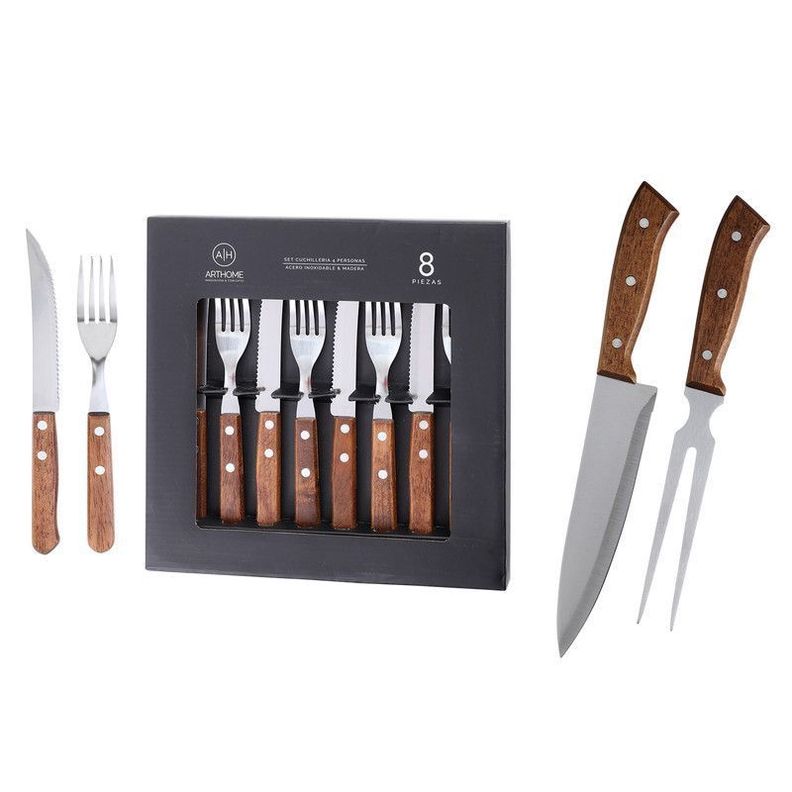 Set Parrilla 10 Piezas Arthome Acero Inoxidable con Cuchillos y Tenedores