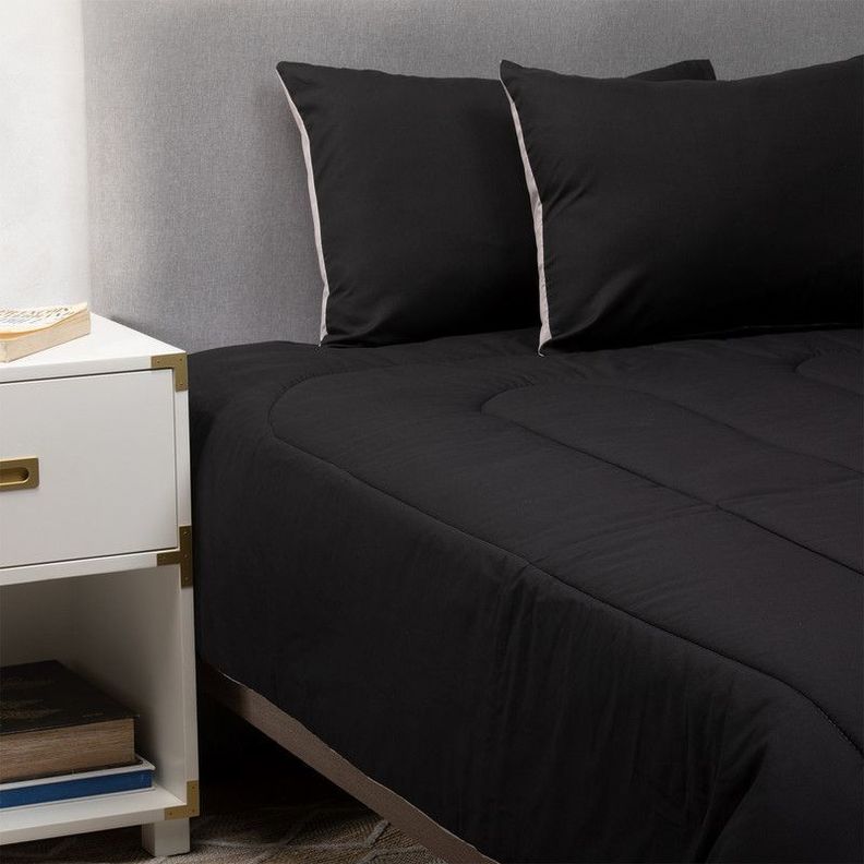 Plumon Negro Gris 2 Pl + Pack Almohadas Negra Arthome-2