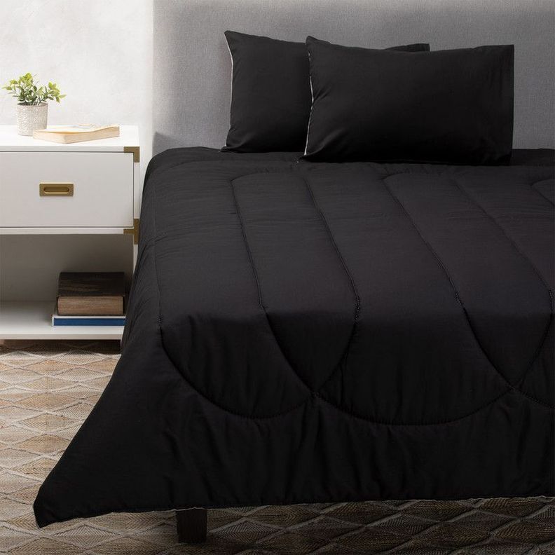 Plumon Negro Gris 2 Pl + Pack Almohadas Negra Arthome-0