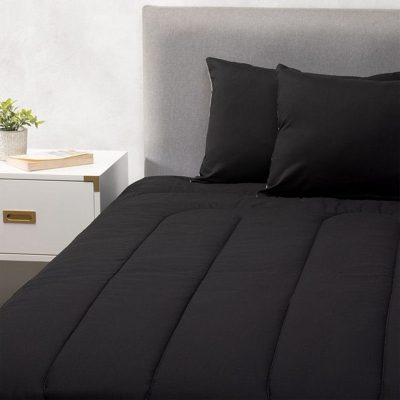 Plumon Negro Gris 2 Pl + Pack Almohadas Negra Arthome-3