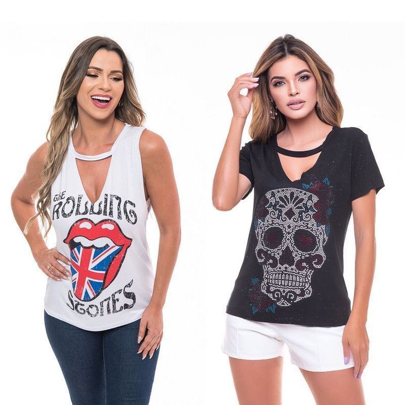 Pack 2 Poleras, Choker con Manga y Choker sin Manga Rock Caviar 3-0