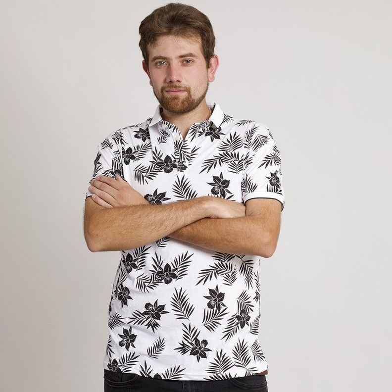 POLERA HOMBRE HAWAIANA MC CUELLO POLO BLANCA-2