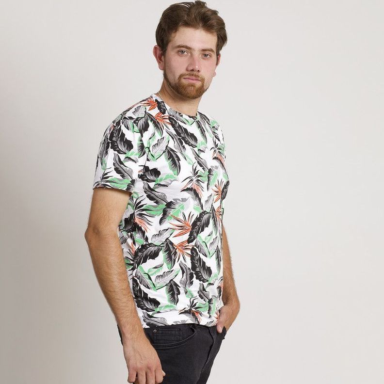 POLERA HOMBRE HAWAIANA MANGA CORTA BLANCA-3