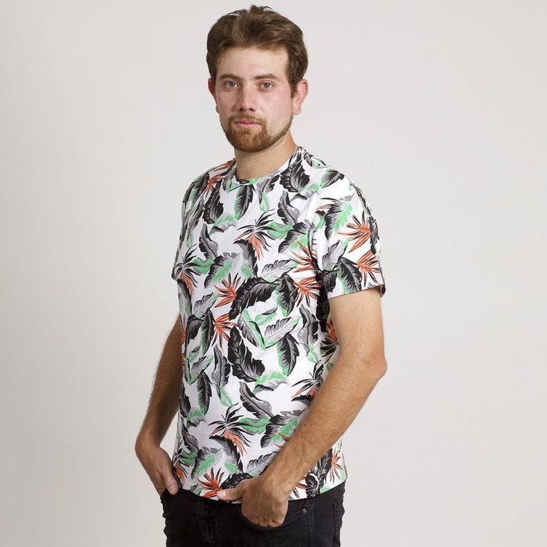 POLERA HOMBRE HAWAIANA MANGA CORTA BLANCA-1