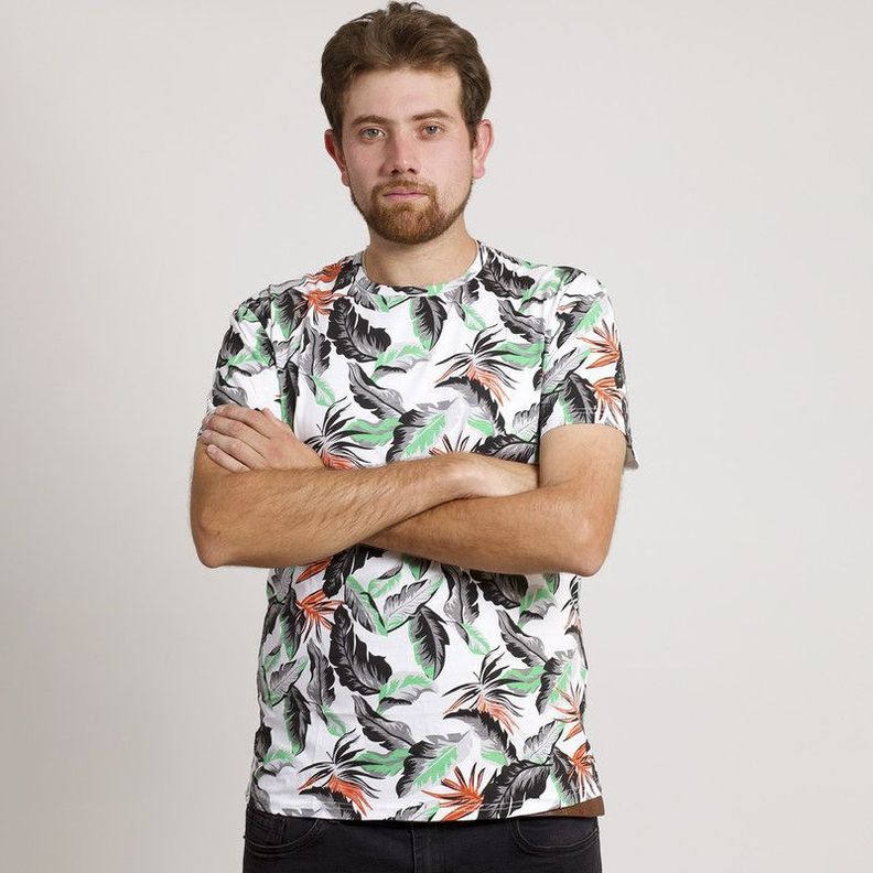 POLERA HOMBRE HAWAIANA MANGA CORTA BLANCA-2