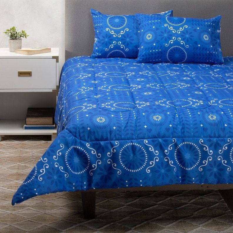 Plumon Mexico Azul 2 Pl + Pack Almohadas Negra Arthome-6