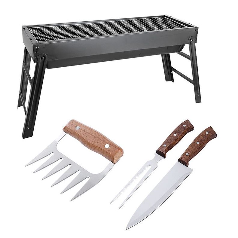 SET PARRILLA BBQ PORTATIL PARA CARBON + 3 PIEZAS AH20-0