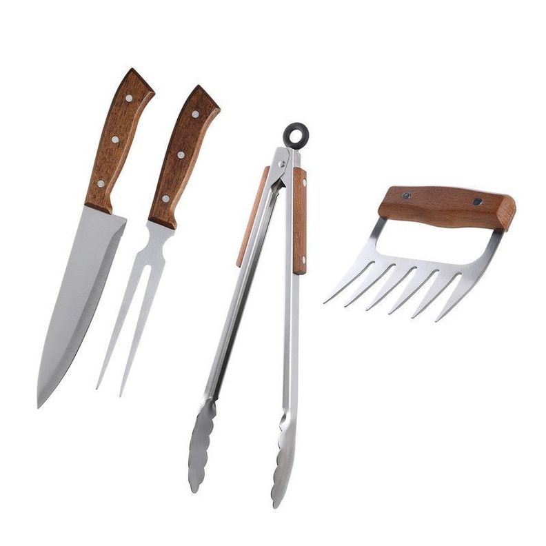 Set Parrillero 4 Piezas Arthome Acero Inoxidable con Garra de Oso y Pinza