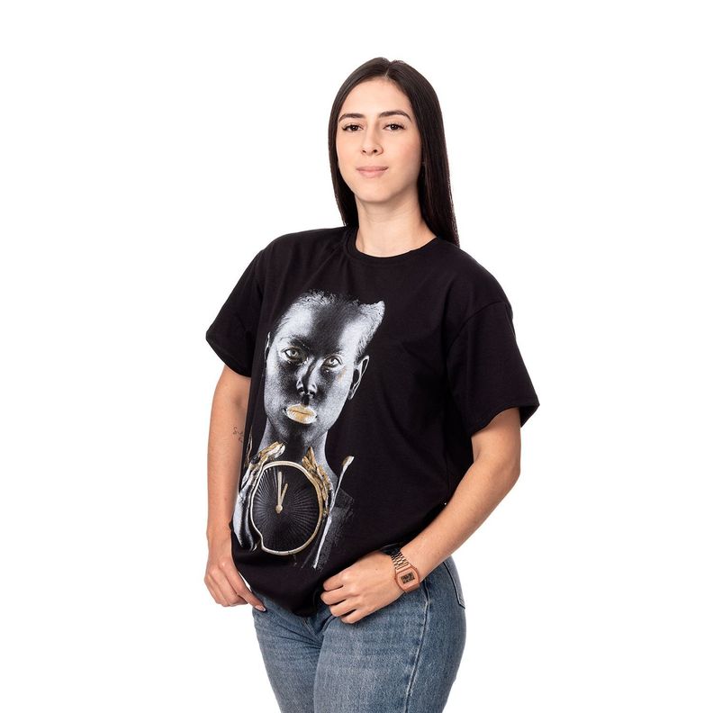 POLERA MUJER OVERSIZE ESTAMPADO GOLDEN CLOCK NEGRO SIGEL-1