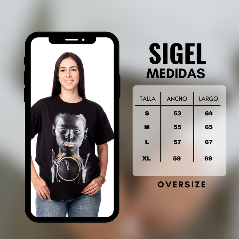 POLERA MUJER OVERSIZE ESTAMPADO GOLDEN CLOCK NEGRO SIGEL-3