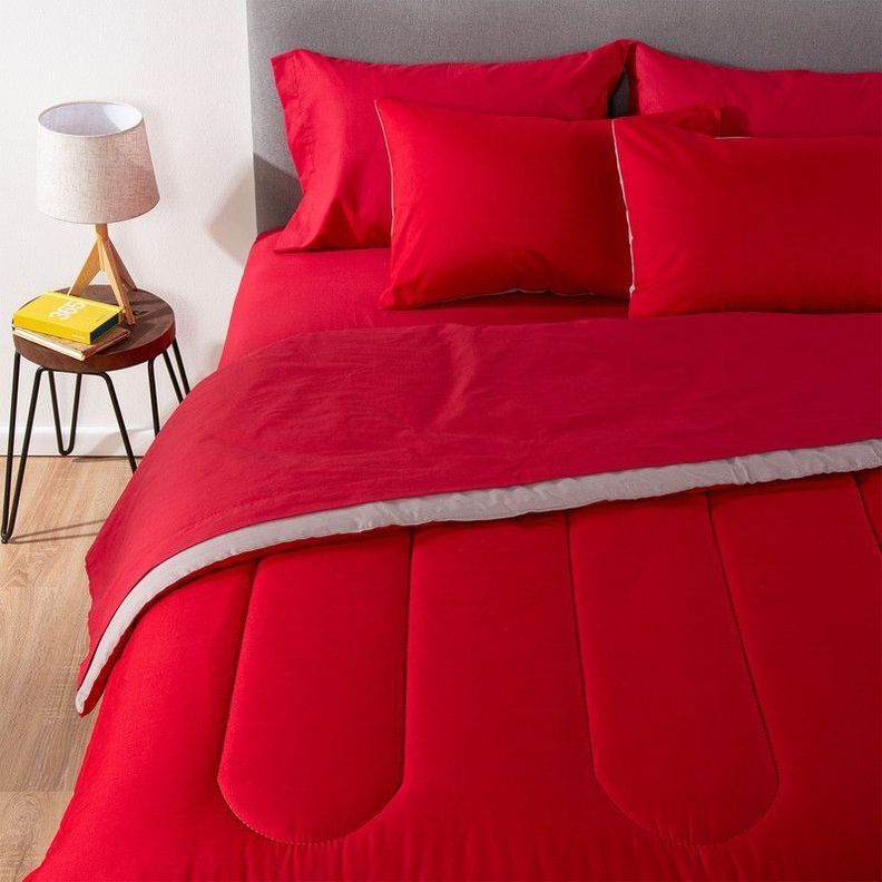 COMBO 4 PLUMON BICOLOR ROJO GRIS 1.5 PLAZAS-0