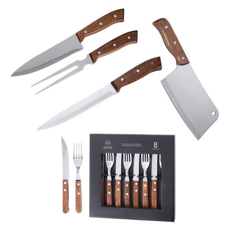 Set Parrillero 12 Piezas Arthome Acero Inoxidable con Hacha y Cuchillos