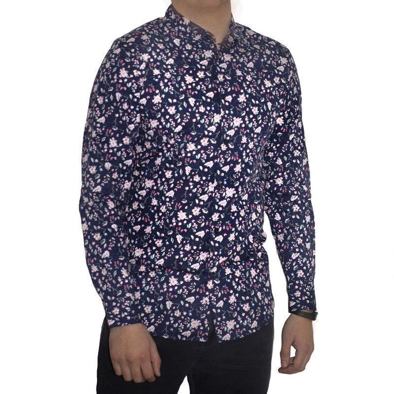 CAMISA FLOREADA DIABOLO SLIM FIT MANGA LARGA AZUL-0