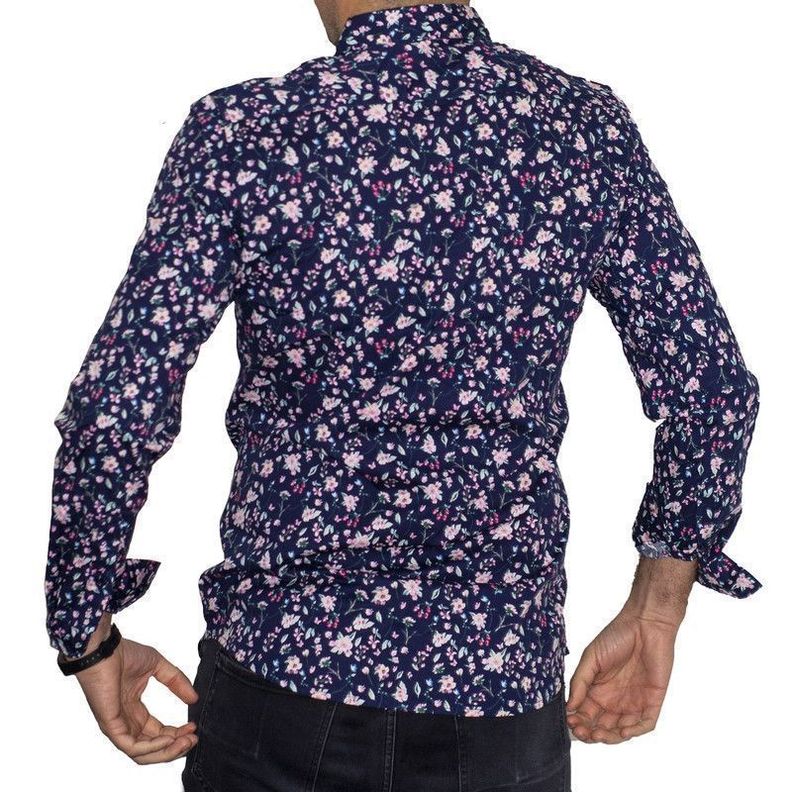 CAMISA FLOREADA DIABOLO SLIM FIT MANGA LARGA AZUL-1