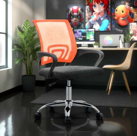 SILLA DE OFICINA EJECUTIVA NUEVA YORK ERGONOMICA RESPALDO MALLA NARANJA BM-520MO-1