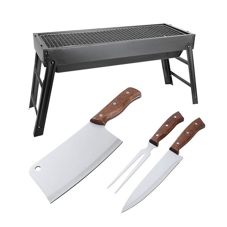 SET PARRILLA BBQ PORTATIL PARA CARBON + 3 PIEZAS AH21-0