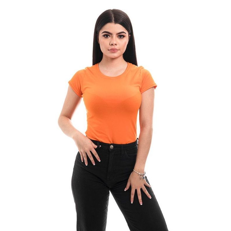 POLERA MUJER CUELLO REDONDO MANGA CORTA NARANJA-3