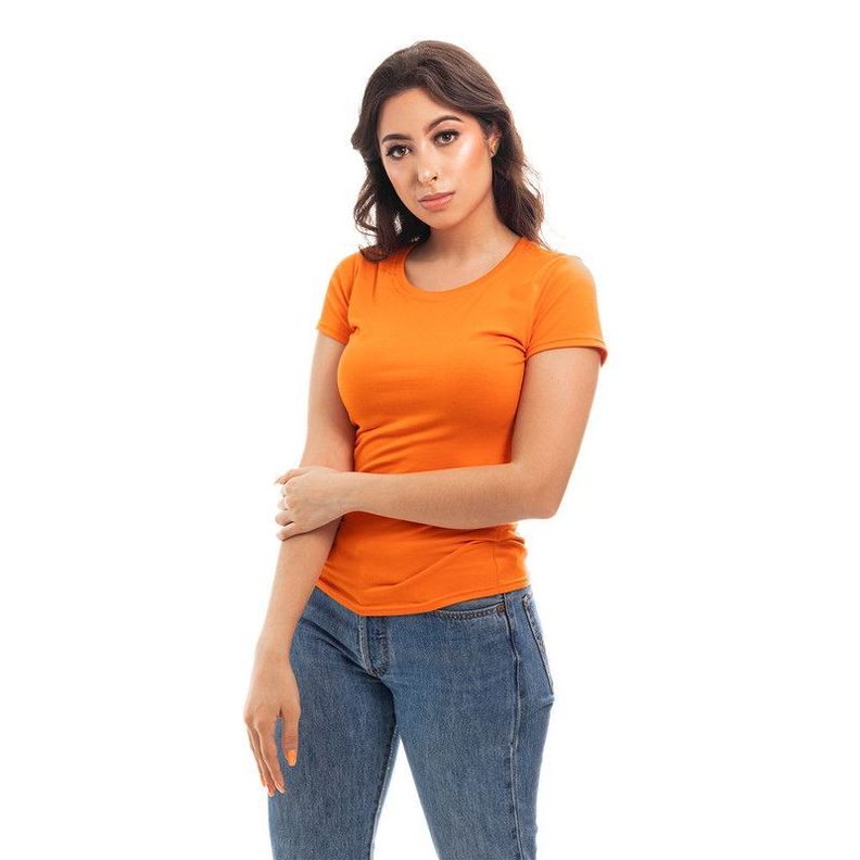 POLERA MUJER CUELLO REDONDO MANGA CORTA NARANJA-6