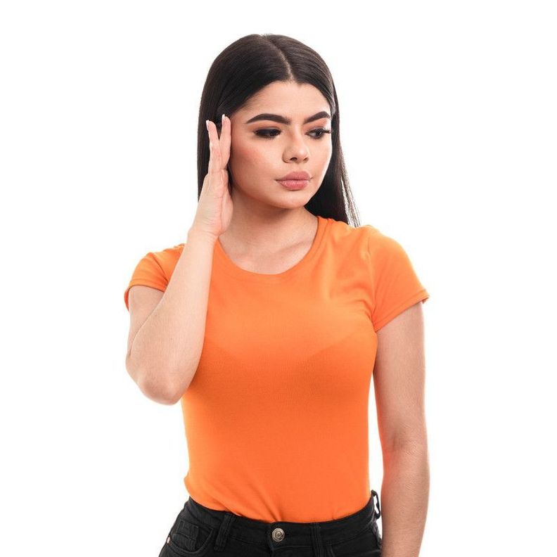POLERA MUJER CUELLO REDONDO MANGA CORTA NARANJA-1