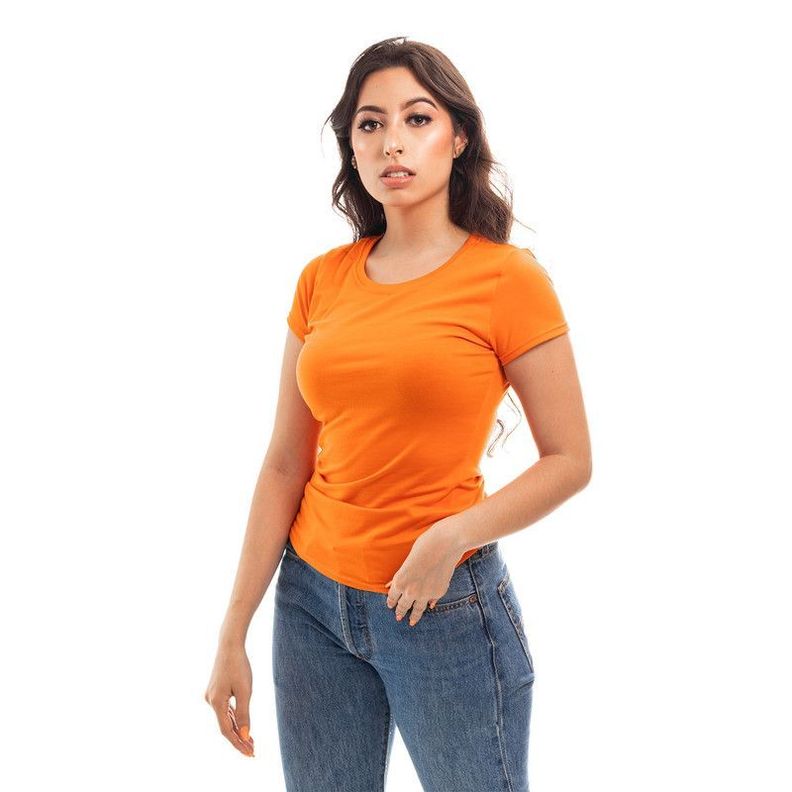 POLERA MUJER CUELLO REDONDO MANGA CORTA NARANJA-5