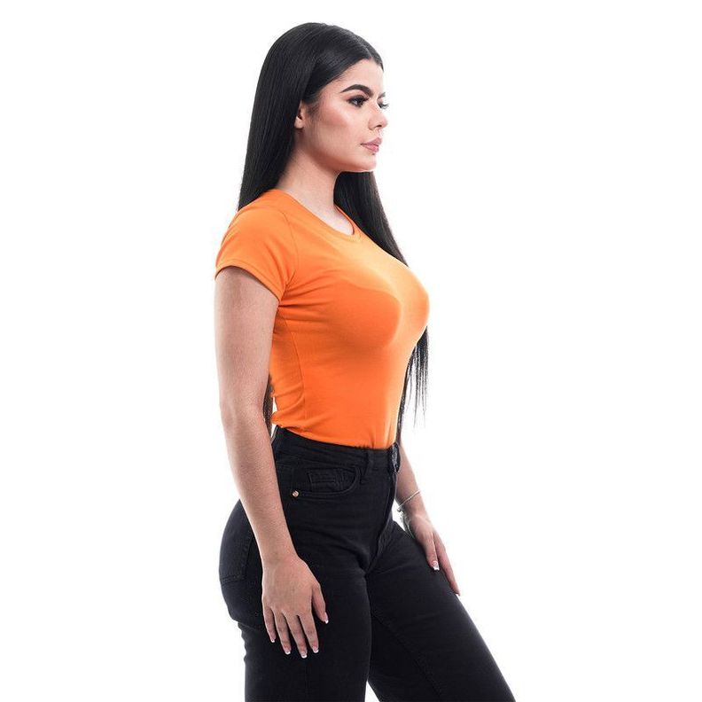 POLERA MUJER CUELLO REDONDO MANGA CORTA NARANJA-4