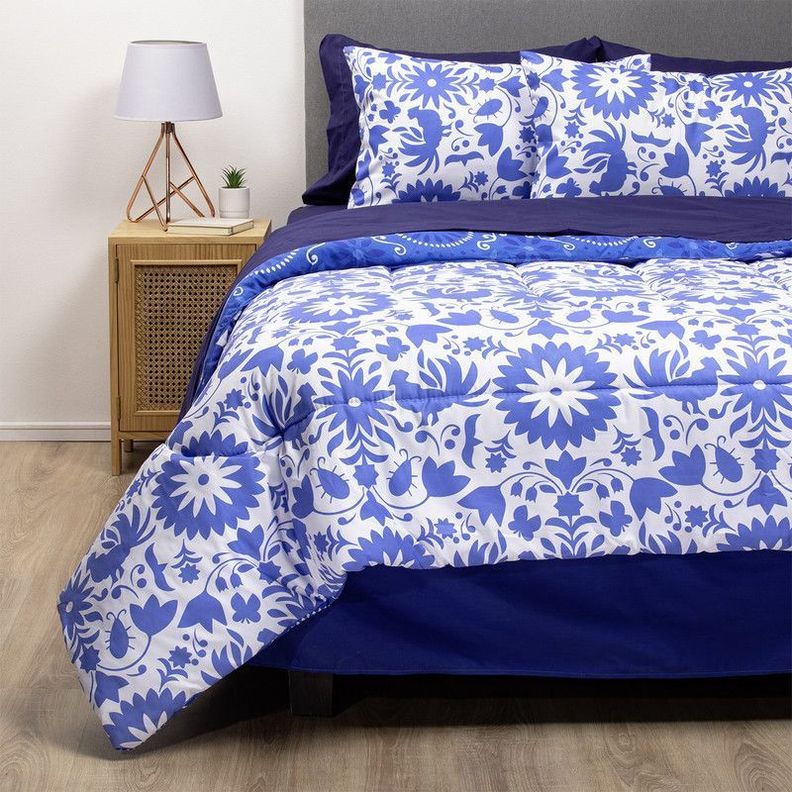 PLUMON MEXICO REVERSIBLE ESTAMPADO AZUL 1.5 PLAZAS-2