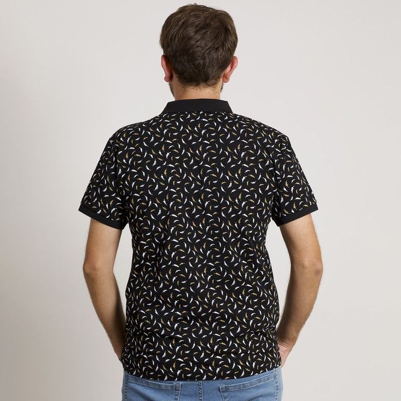 POLERA HOMBRE MC CUELLO POLO NEGRA / PLUMAS-4