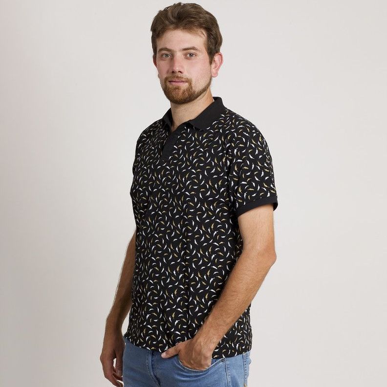 POLERA HOMBRE MC CUELLO POLO NEGRA / PLUMAS-3