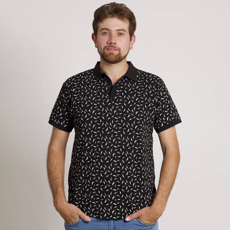 POLERA HOMBRE MC CUELLO POLO NEGRA / PLUMAS-0
