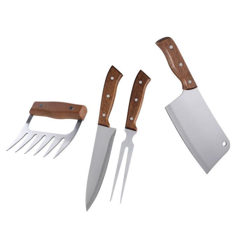 Set Parrillero 4 Piezas Arthome Acero Inoxidable con Hacha y Garra de Oso