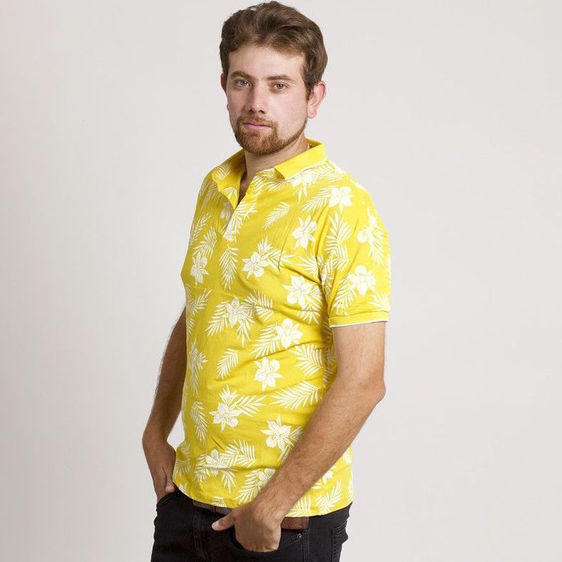 POLERA HOMBRE HAWAIANA MC CUELLO POLO AMARILLA-1