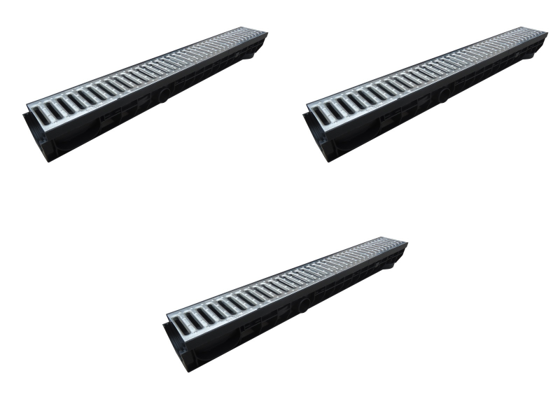 3 CANALETAS 100x100mm CON REJILLA SUPERIOR DE ACERO GALVANIZADO - ARTHOME-0