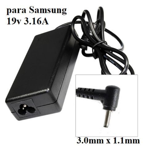 Cargador compatible para notebook Samsung 19V - 3.16A, punta fina -0