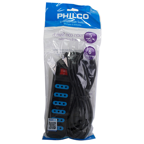 Alargador de 6 posiciones con switch de 5 mts. color Negro-1
