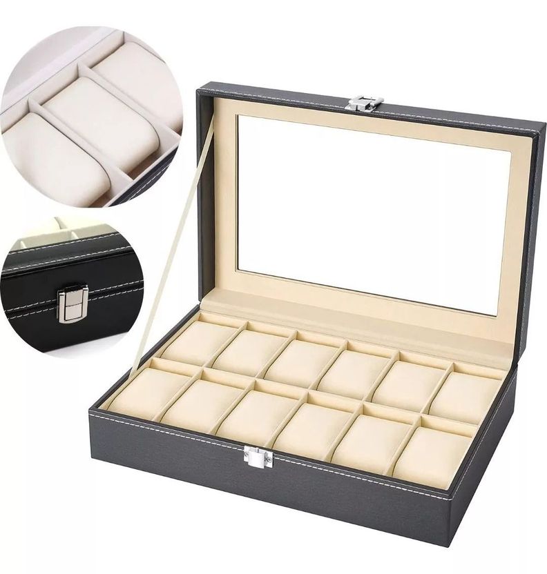 Organizador Estuche Caja 12 Relojes Exhibidor-0