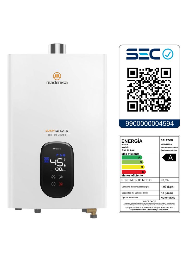 Calefont Gas Licuado 13 Litros Tiro Forzado Sensor 13 Eco-7