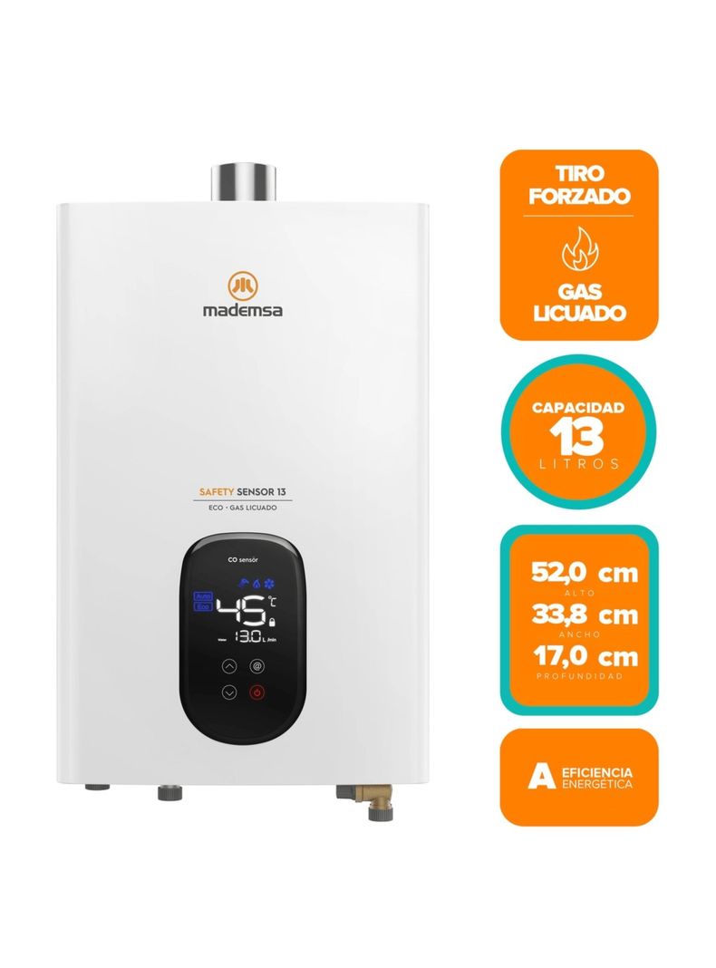 Calefont Gas Licuado 13 Litros Tiro Forzado Sensor 13 Eco-6