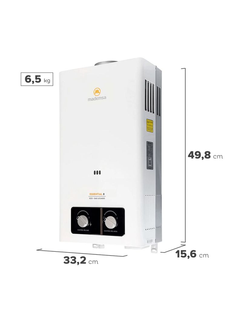 Calefont Gas Licuado 8 Litros Tiro Natural Essential 8 Eco-1