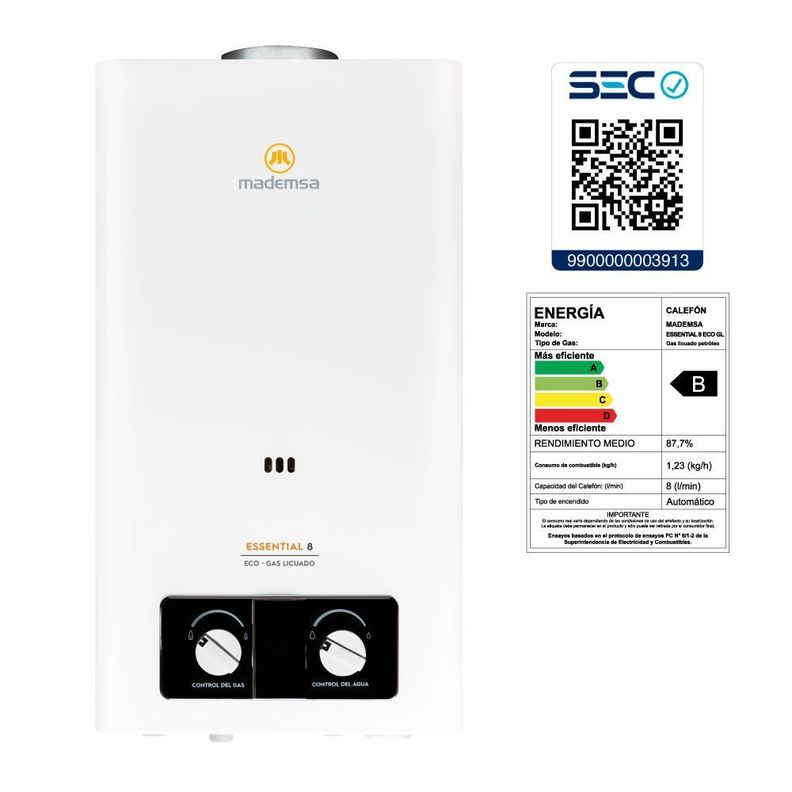 Calefont Gas Licuado 8 Litros Tiro Natural Essential 8 Eco-7