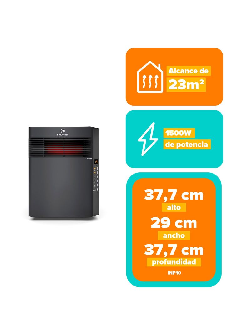 Estufa Eléctrica Mademsa Infrarroja 1500W Digital Eco INF10-2