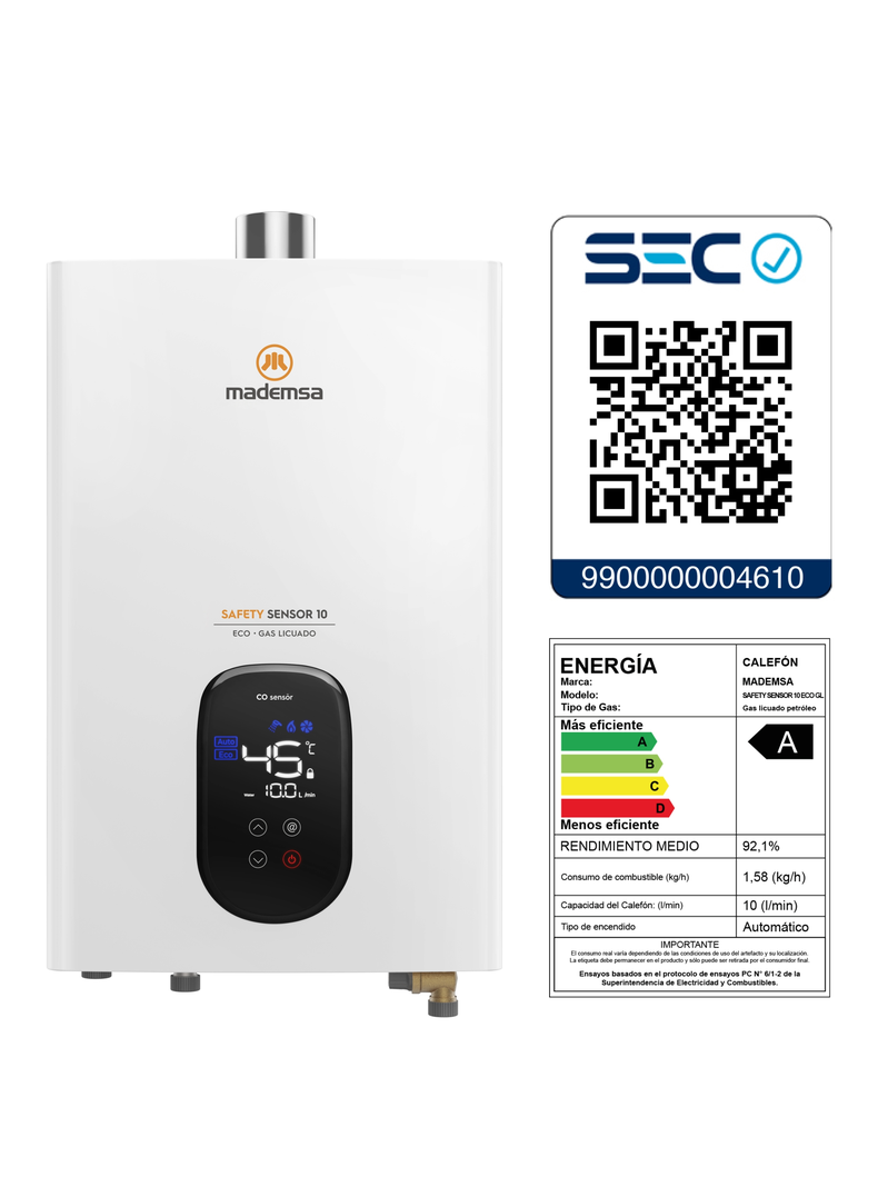 Calefont Gas Licuado 10 Litros Tiro Forzado Sensor 10 Eco-7