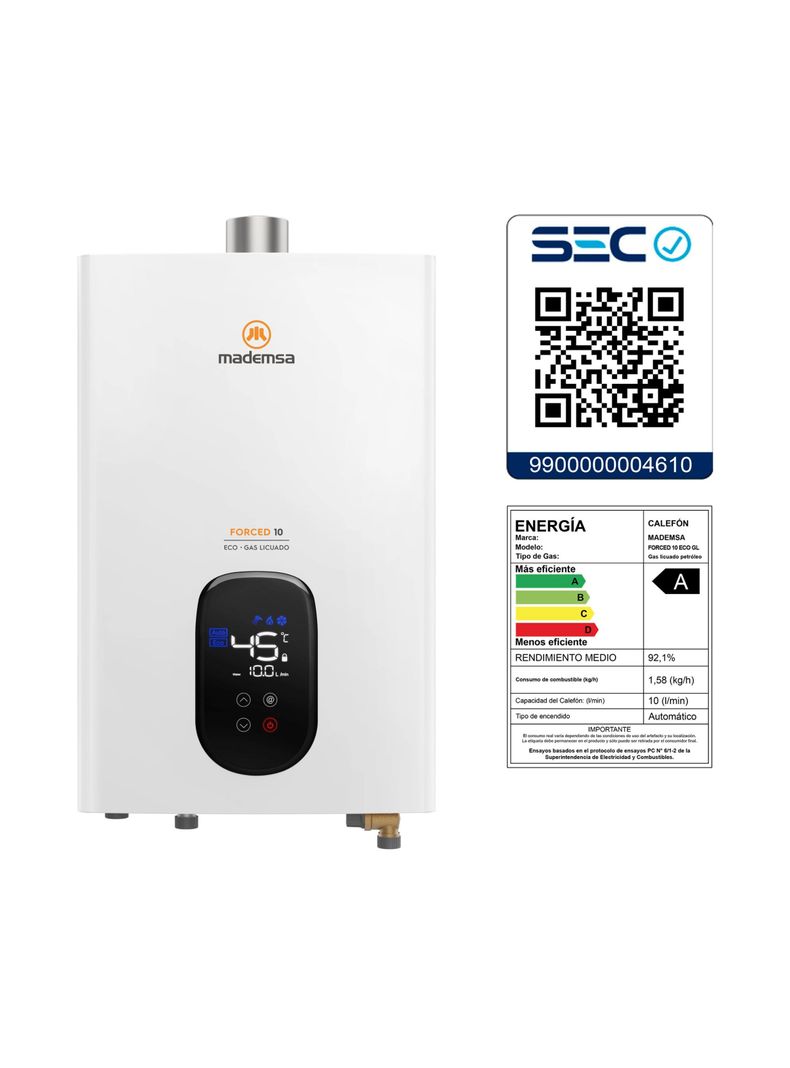 Calefont Gas Licuado 10 Litros Tiro Forzado Forced 10 Eco-7