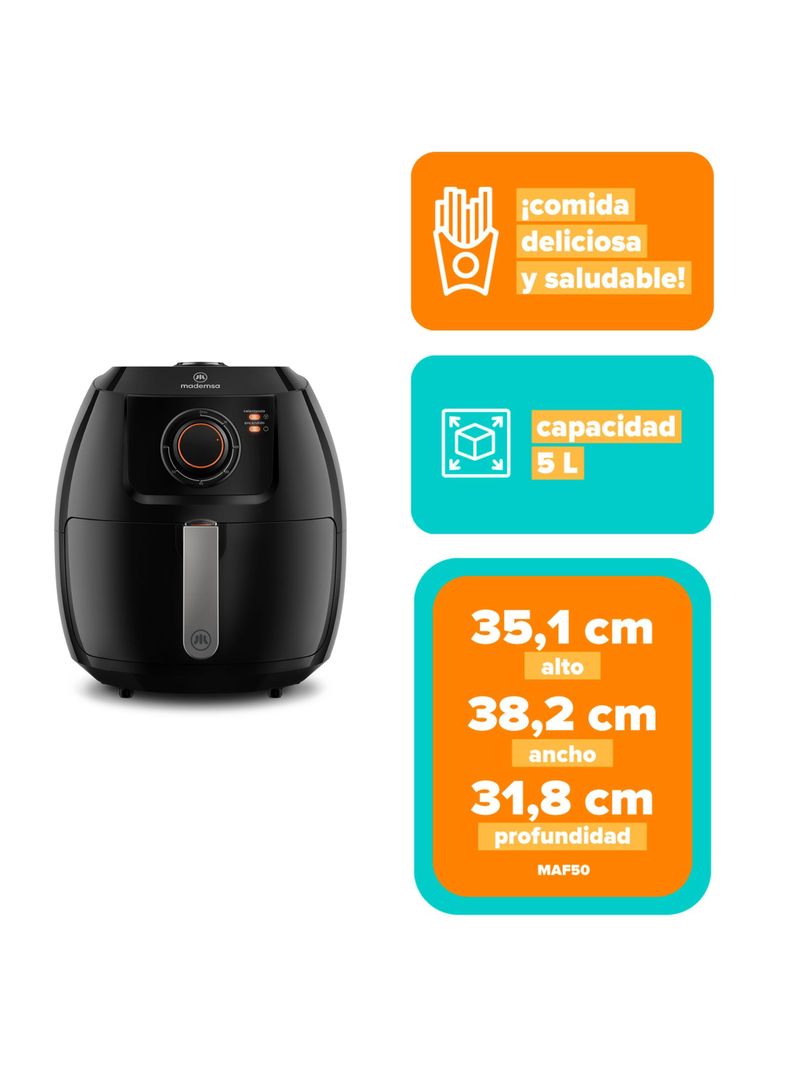 Freidora de Aire Mademsa 5L con Temporizador 1700W MAF50-2