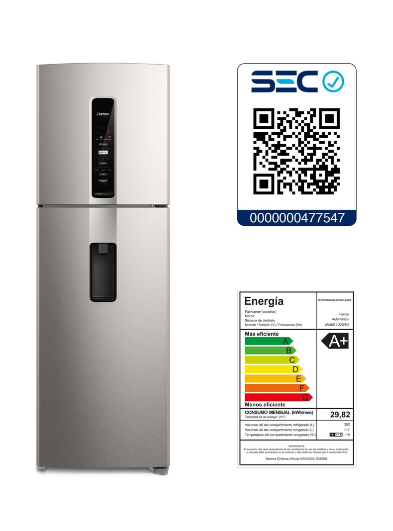 Refrigerador Fensa 409L No Frost Top Freezer Inverter IW45S-7