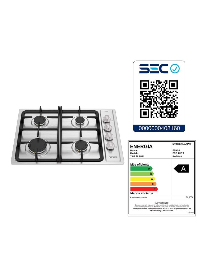 Encimera a Gas 4 Platos Encendido Eléctrico FCE 4 HF T Inox-6