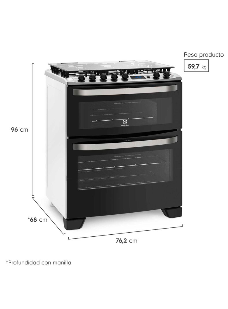 Cocina a Gas 5 Platos Doble Horno Timer Digital 76DBA Negra-1