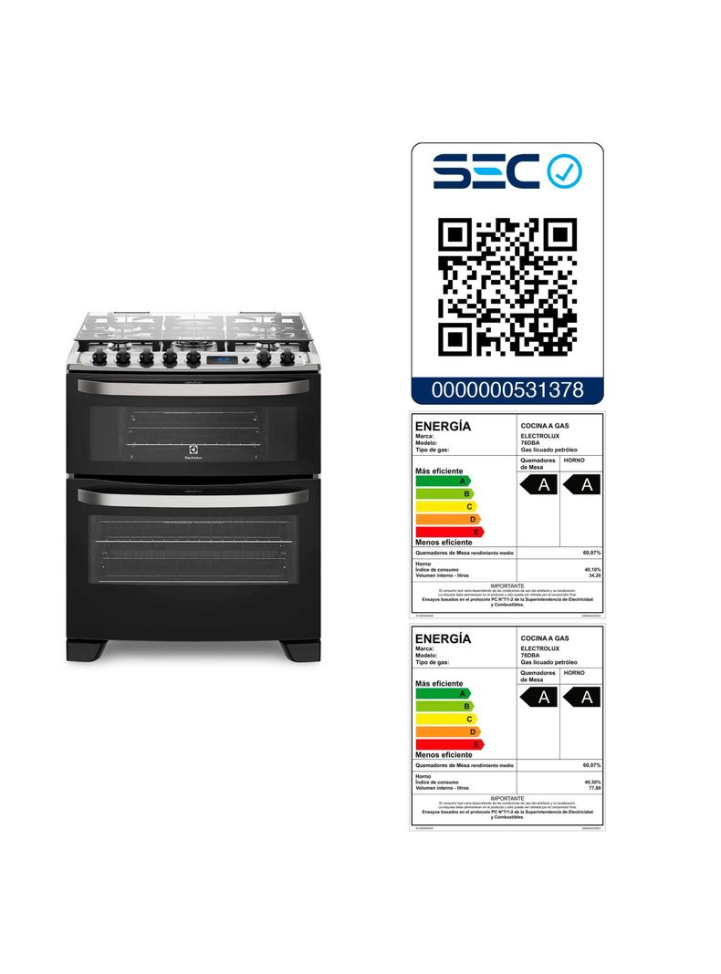 Cocina a Gas 5 Platos Doble Horno Timer Digital 76DBA Negra-7