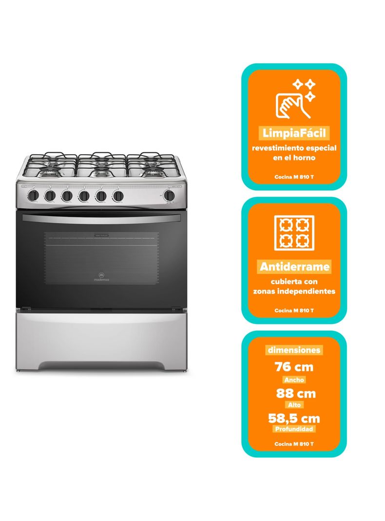 Cocina a Gas 6 Platos Mademsa Parrillas de Alambrón M 810 T-2